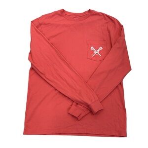 Vineyard Vines Lacrosse Print Whale Long-Sleeve Salmon Pink T-Shirt Size S NWOT